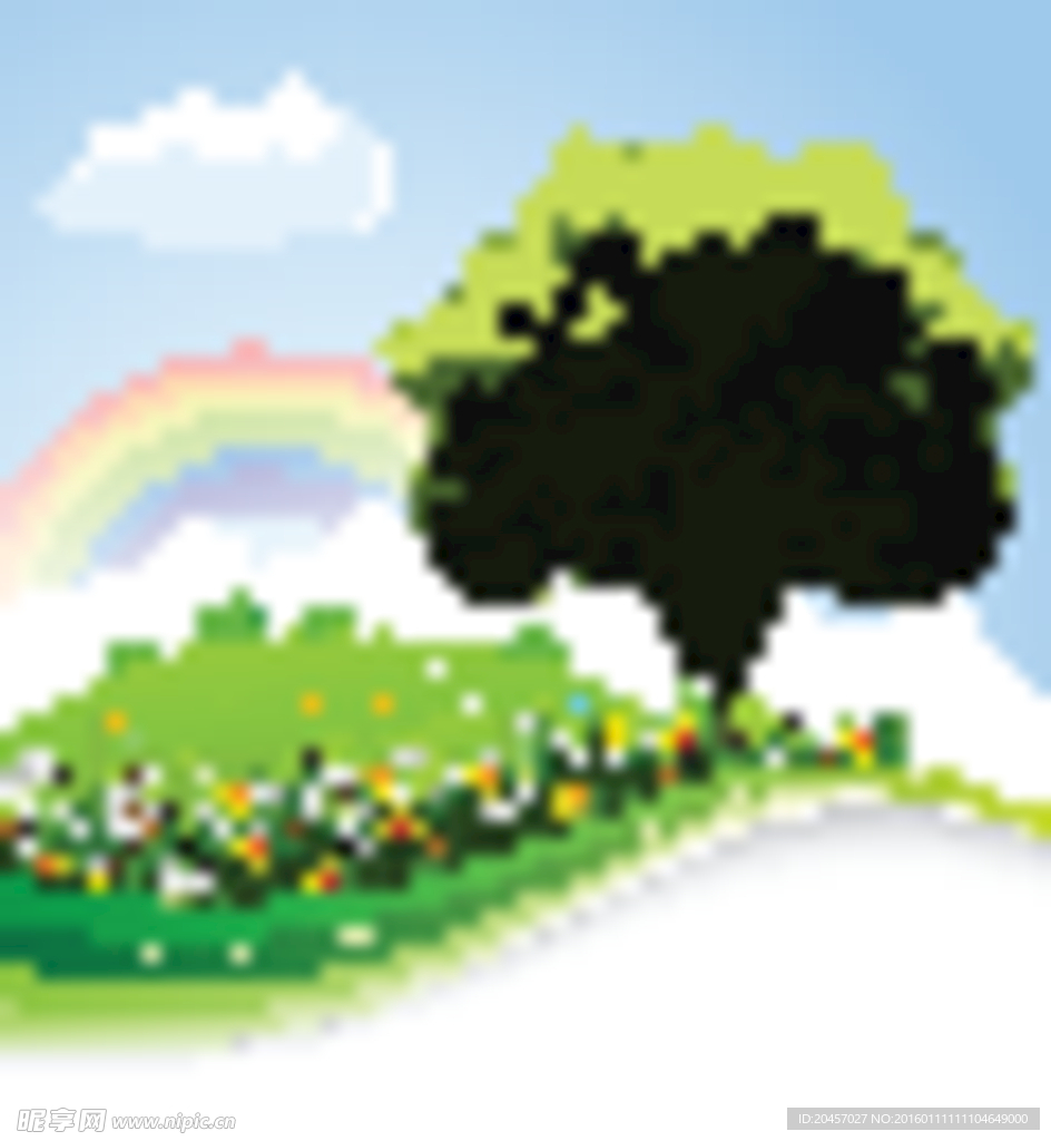 大树小花彩虹风景