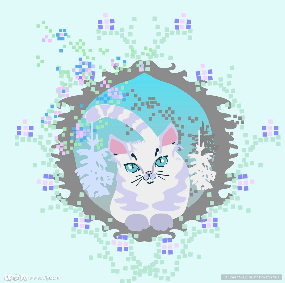 矢量卡通小猫印花图案