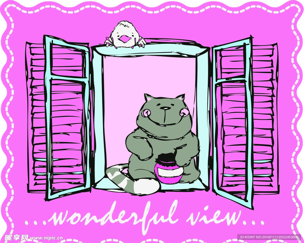 矢量卡通小猫印花图案