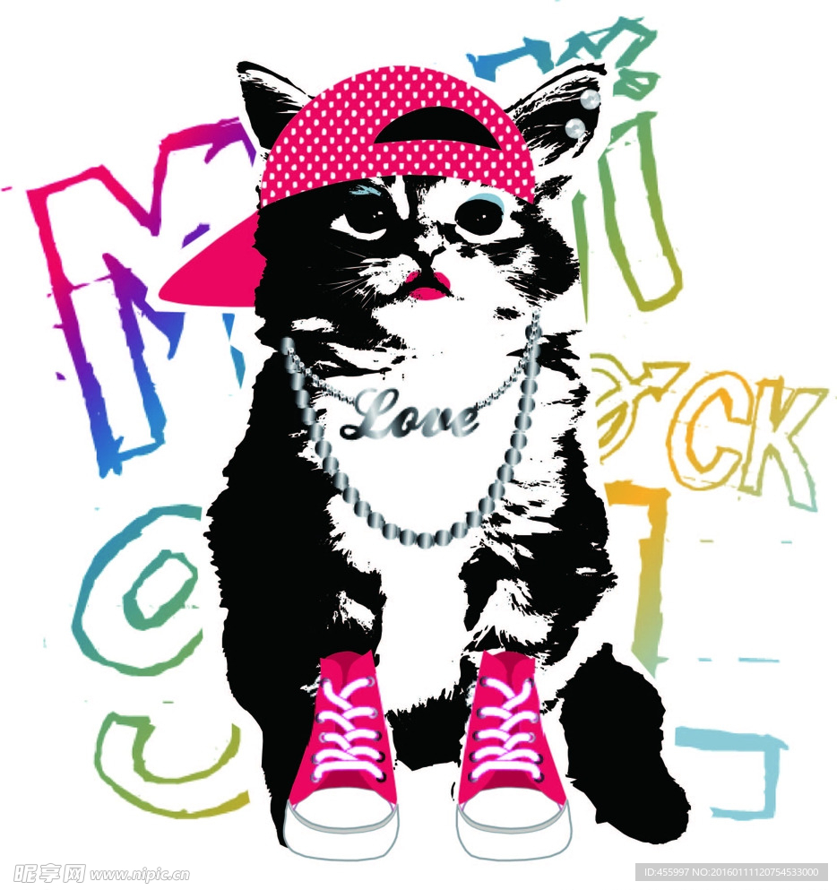 矢量卡通小猫印花图案