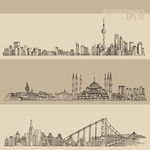 手绘城市风景图