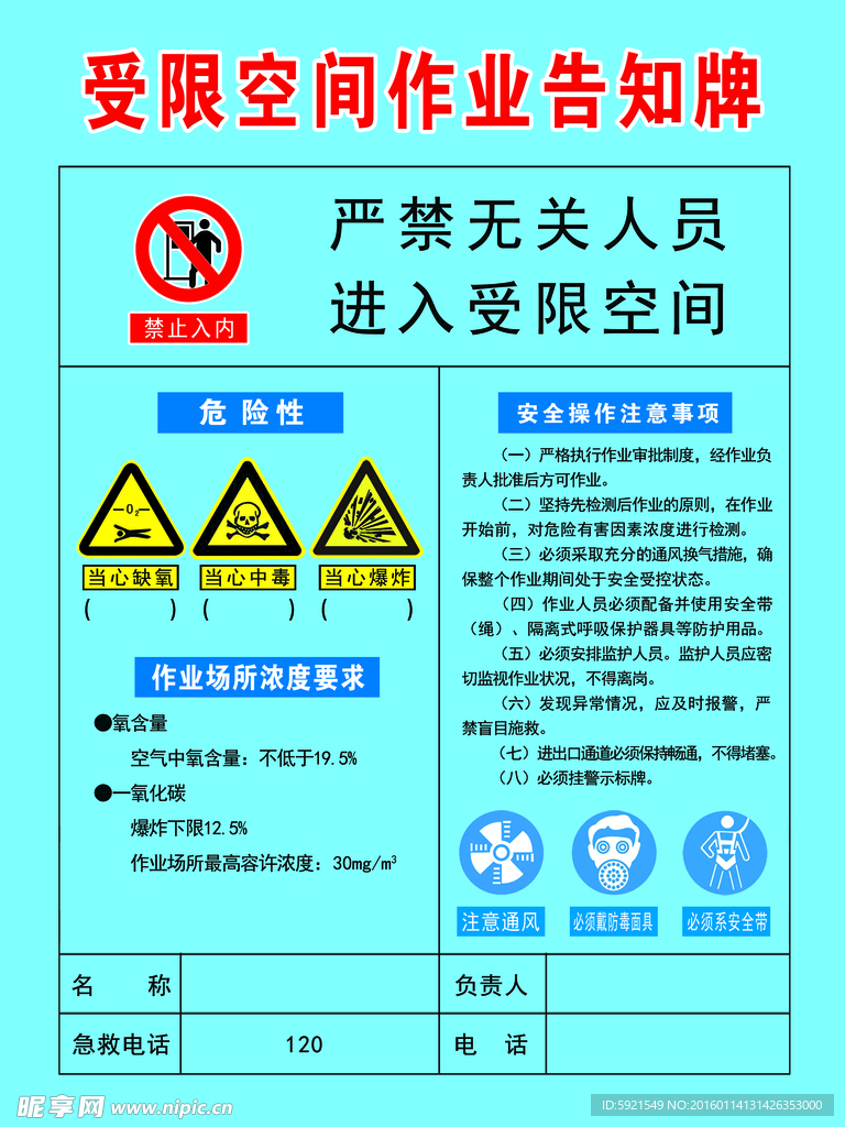 受限空间作业告知牌