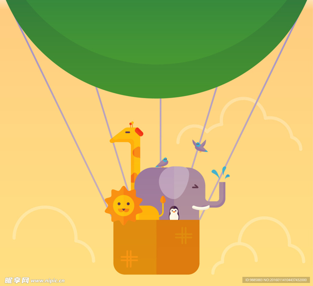 卡通热气球里的动物