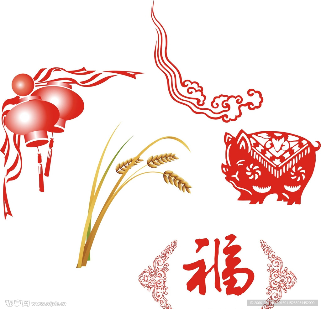 灯笼 福字 麦穗 祥云 花纹