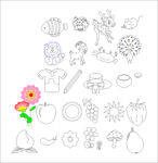 线描画植物动物衣物