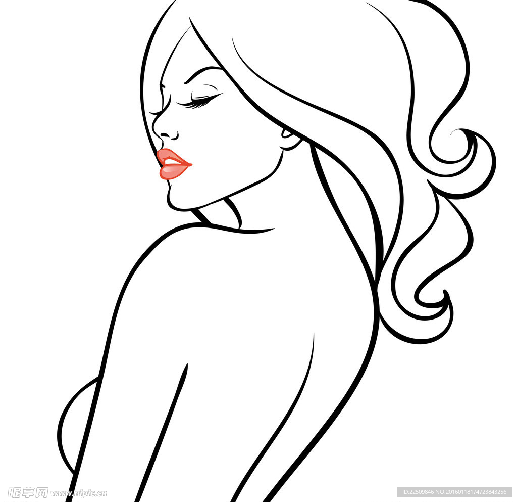 美女 手绘 勾勒 线条 素材
