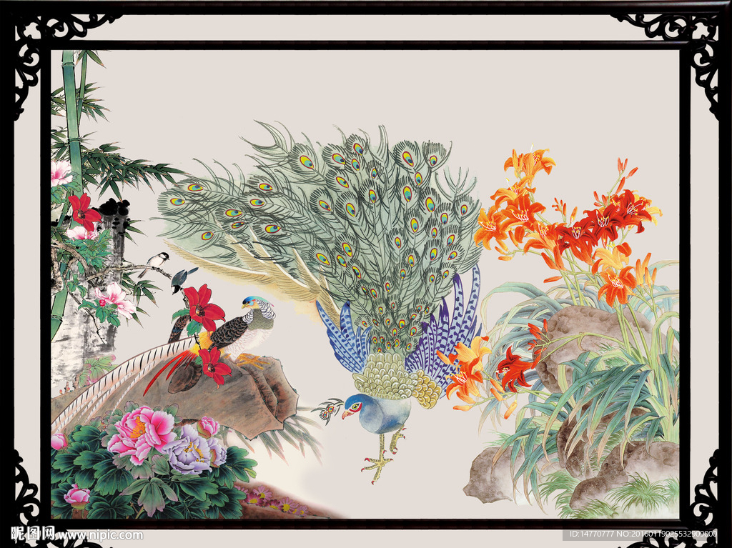 孔雀花鸟图