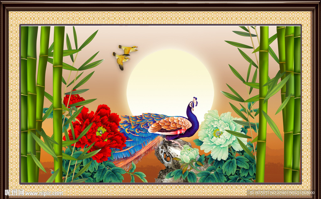 孔雀装饰画 竹子图