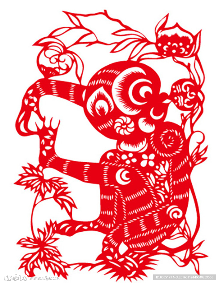 猴年剪纸矢量图