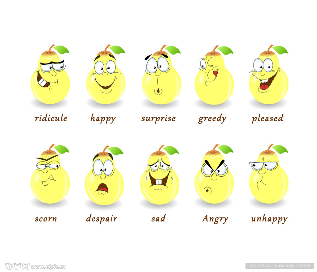 黄色卡通鸭梨各种表情
