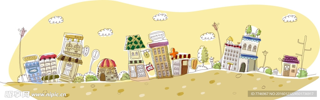 矢量城市建筑简笔画