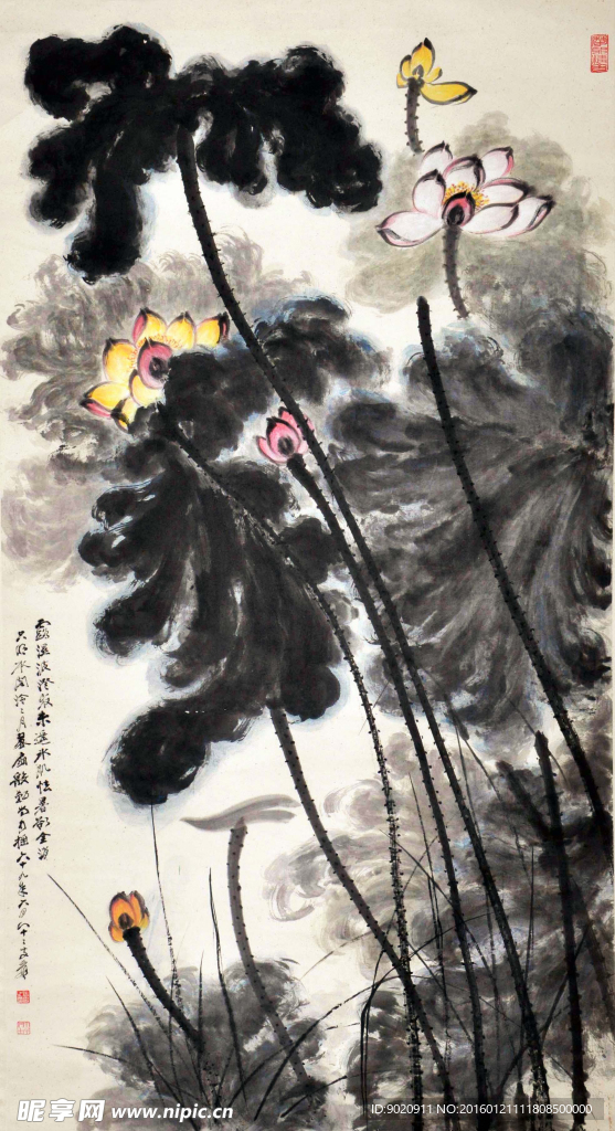 张大千 金碧荷花