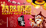 春节恭贺新年回家红色喜庆海报图