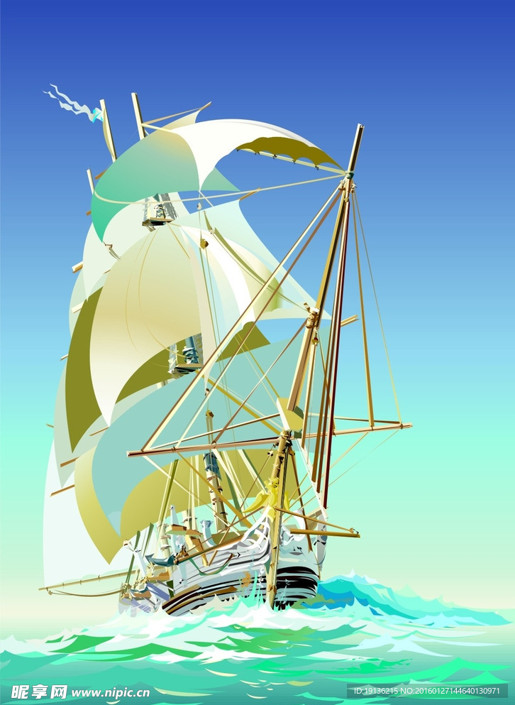 帆船矢量插画