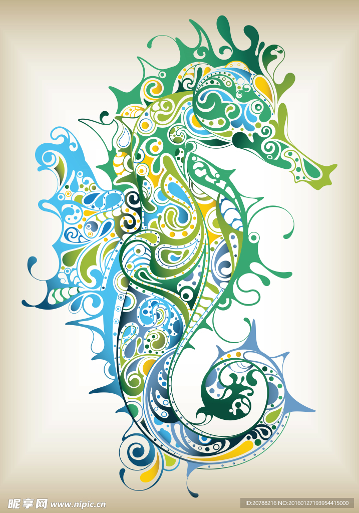 创意海马线条装饰画画芯