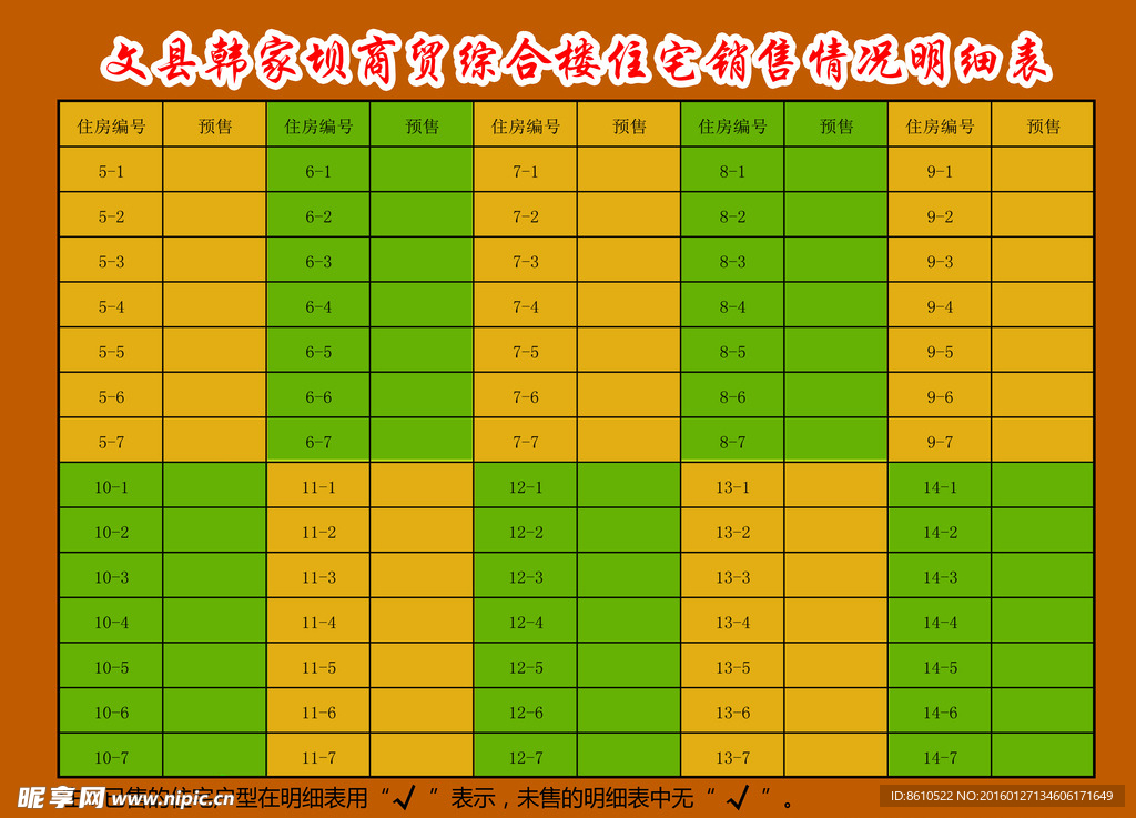 房屋销售统计表