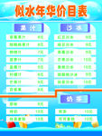 水吧 价格表  蓝色背景
