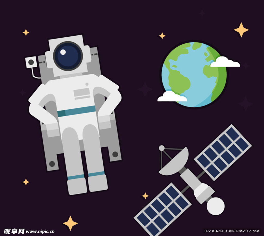 太空中的宇航员和卫星矢量素材