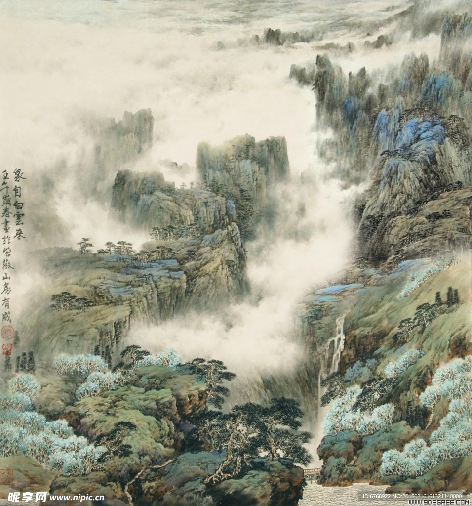 艺娃山水绢画