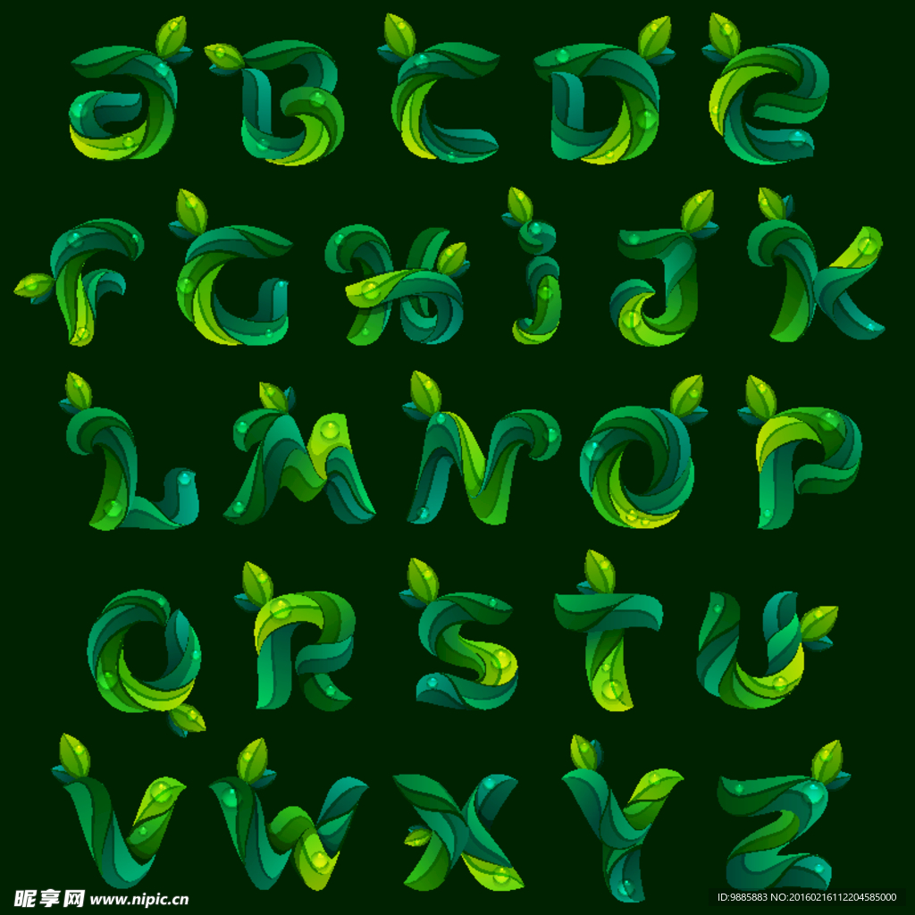 绿色树叶字母