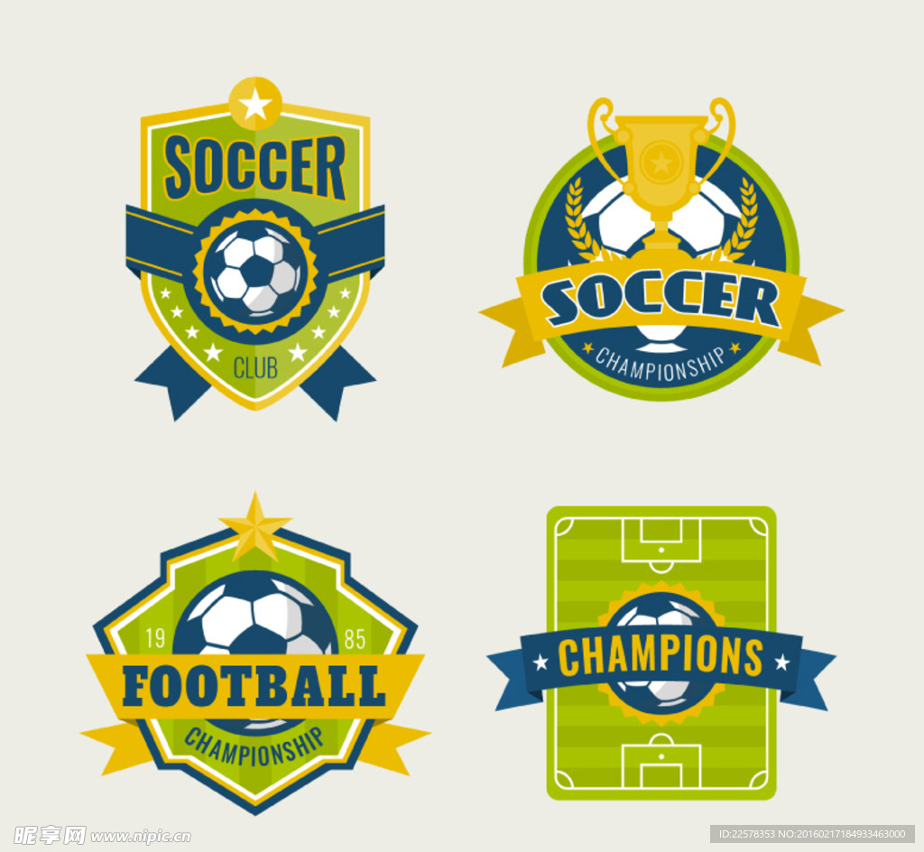 4款创意足球标签矢量素材
