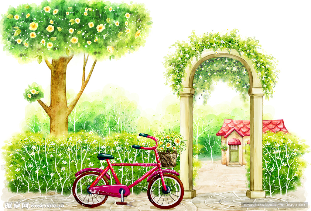 公园自行车插画