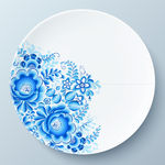 蓝花装饰白瓷盘矢量素材