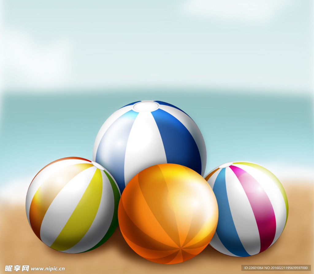 4个彩色沙滩球矢量素材