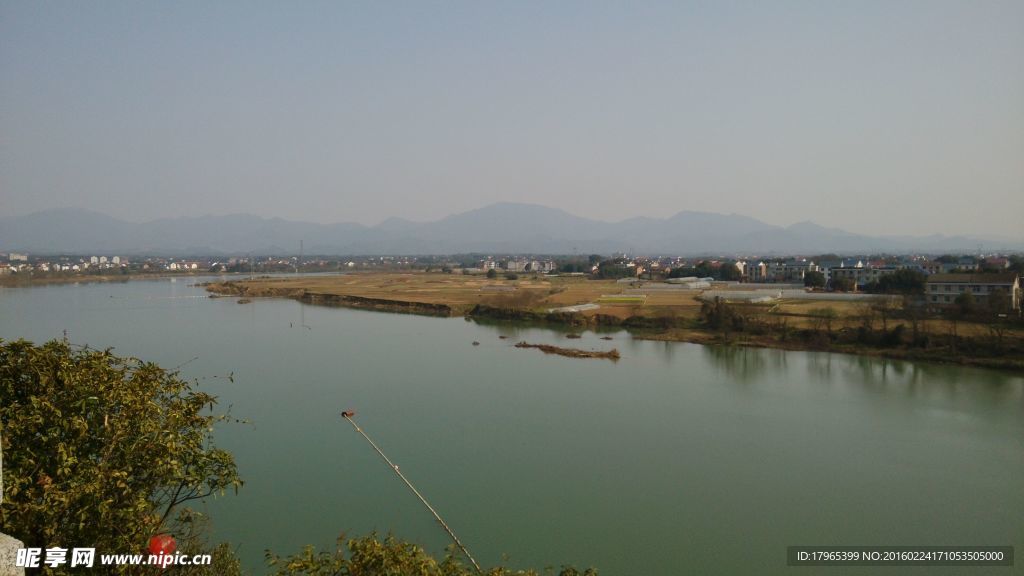 白茅洲 湖水 山村 山水田园