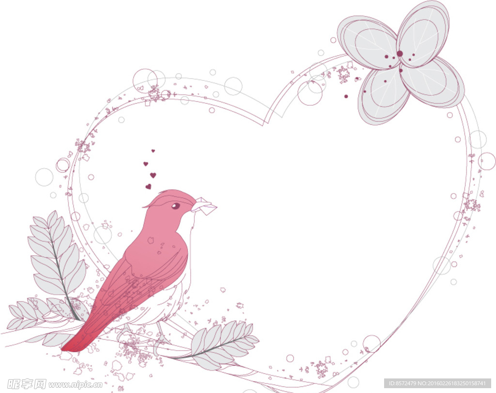 素雅鸟儿爱心花纹边框