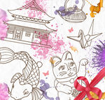 彩绘日本元素插画