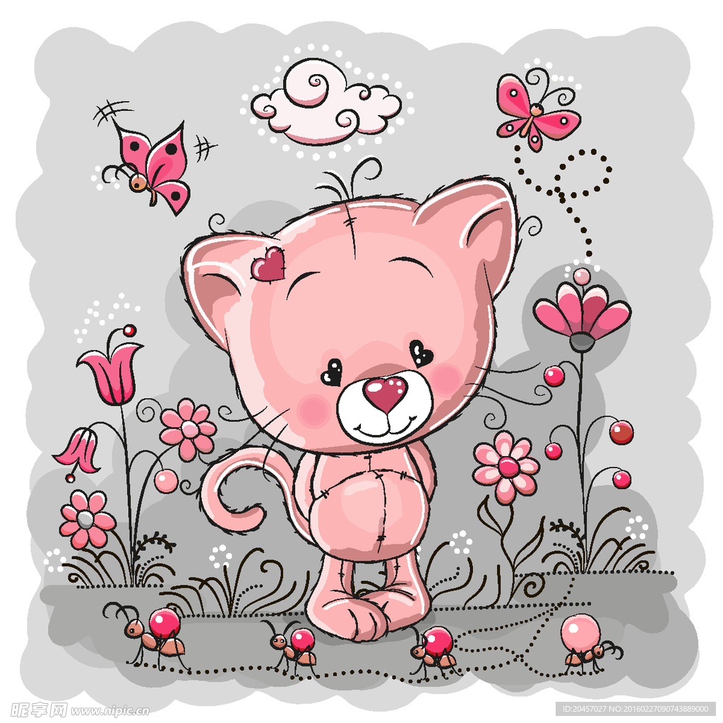粉色猫咪插画矢量素材