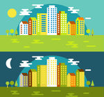 城市的白天与黑夜矢量图