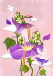 卡通喇叭花城堡插画图片