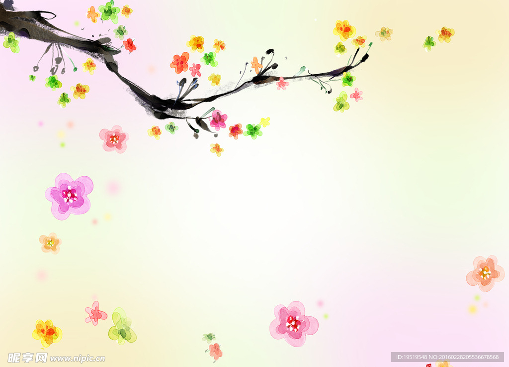 水墨彩色花
