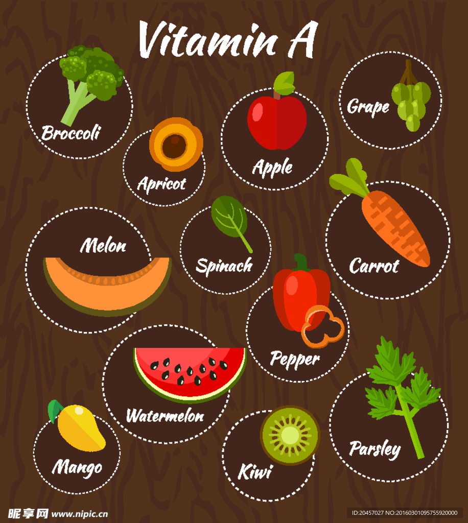 含维生素A的果蔬矢量图