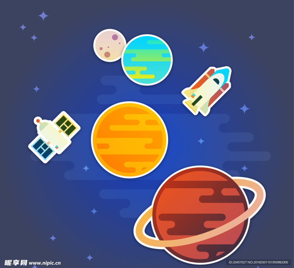 卡通宇宙贴纸矢量素材