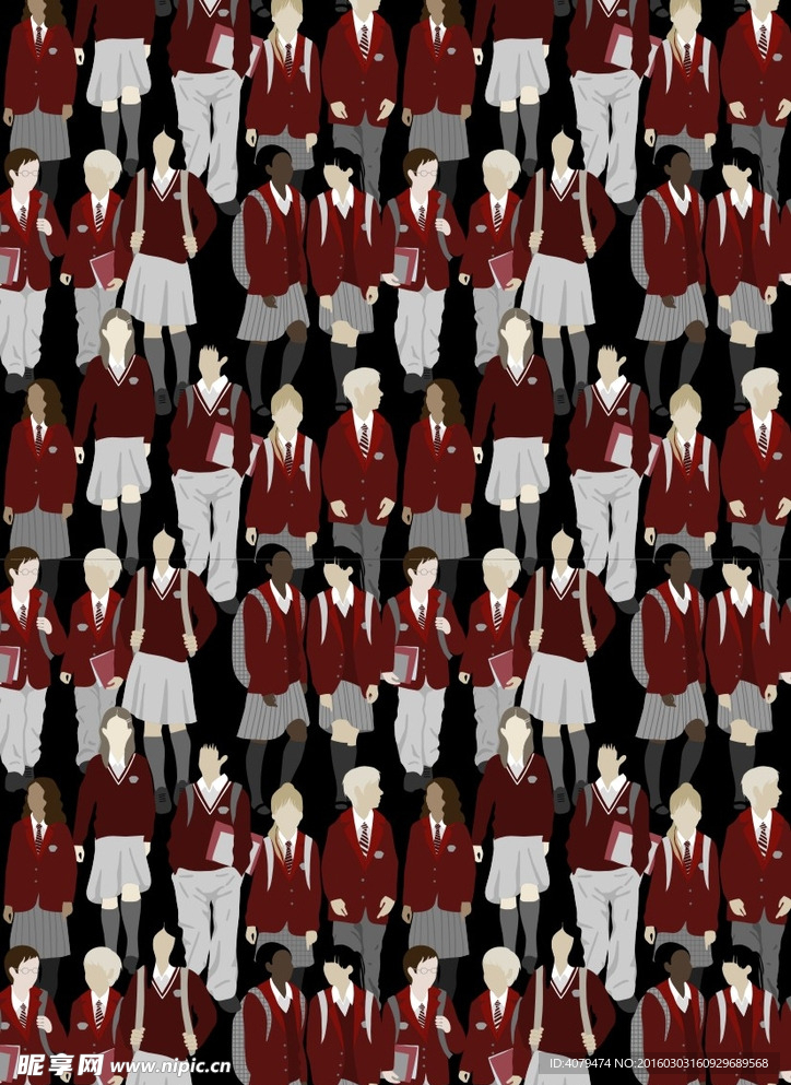 红色 中学生 制服 校服 背包