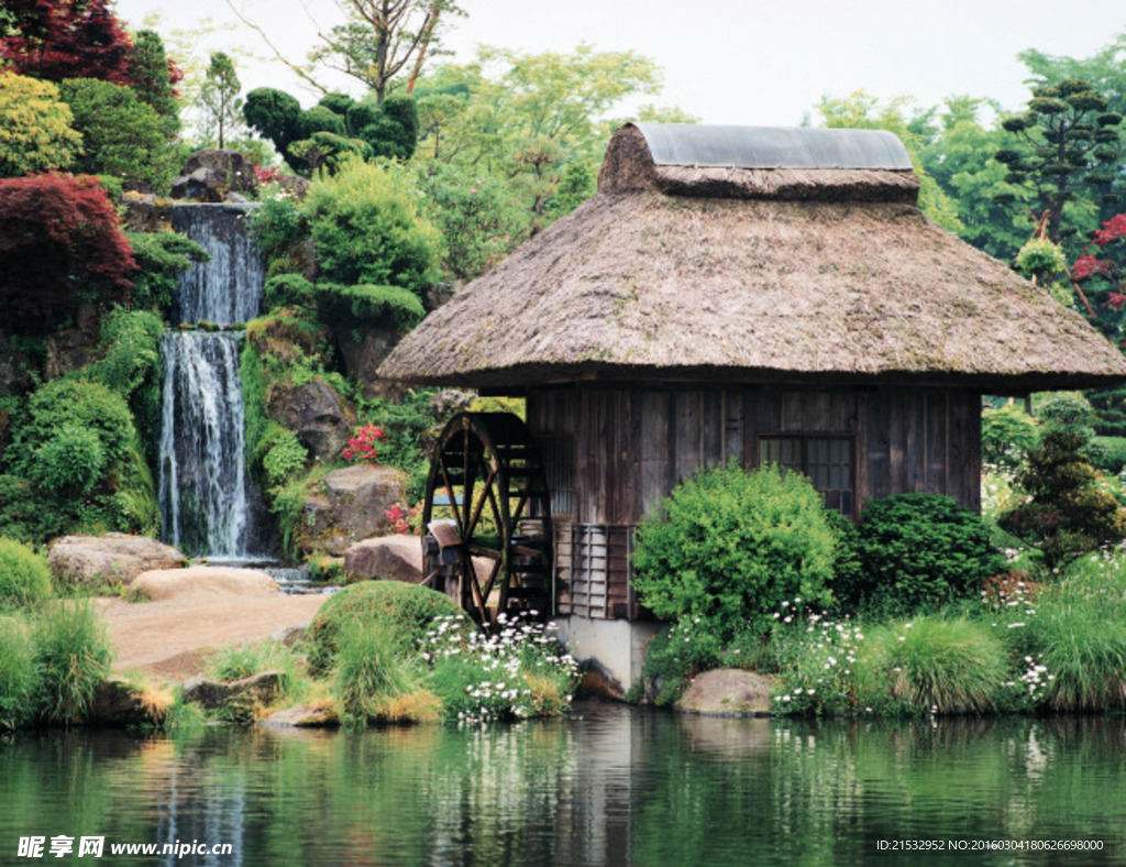 小屋流水风景壁纸