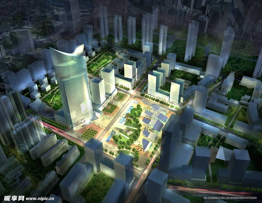 上海国际环球中心灯光鸟瞰图