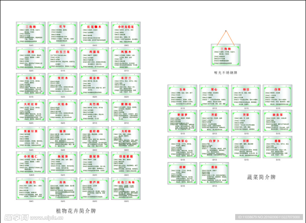 植物花卉蔬菜树木简介不锈钢牌