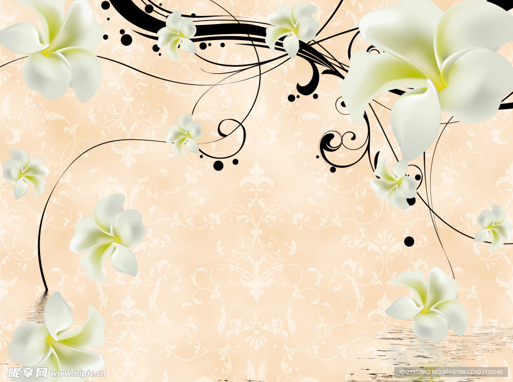高清立体百合花电视背景墙