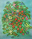 漂亮抽象水果花鸟油画
