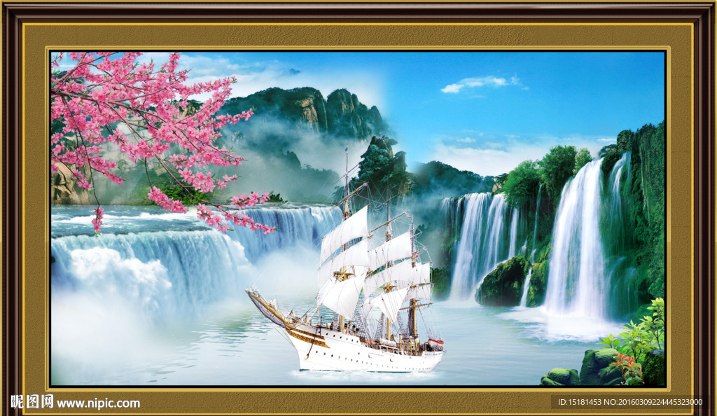 山水风景 一帆风顺