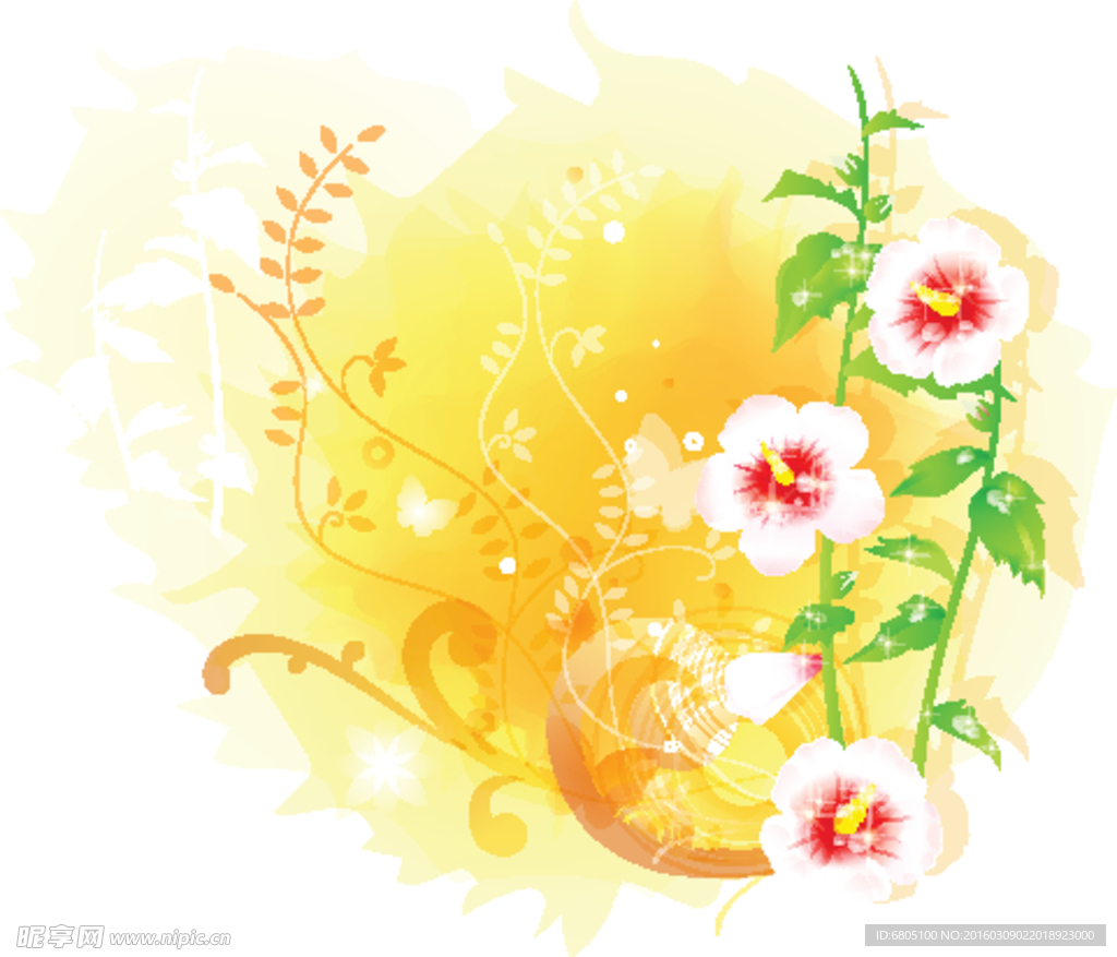 矢量浪漫花朵生长素材背景