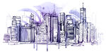 香港城市水彩简笔画矢量图