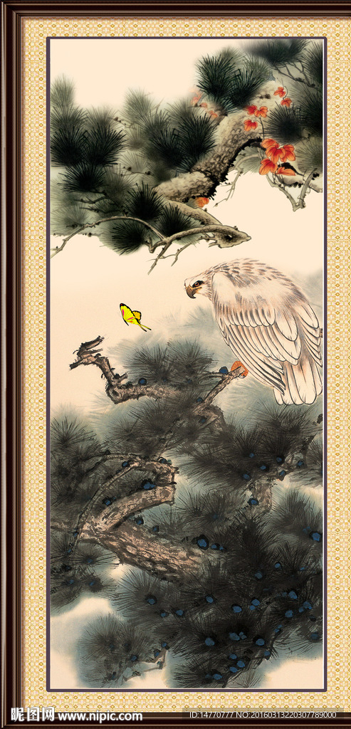 水墨迎客松工笔画