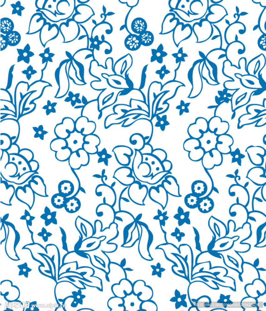 蓝色花底纹