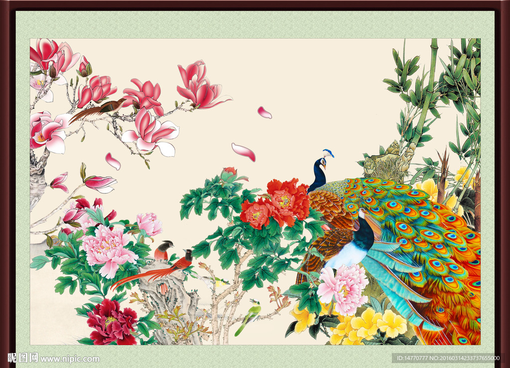 孔雀花鸟图