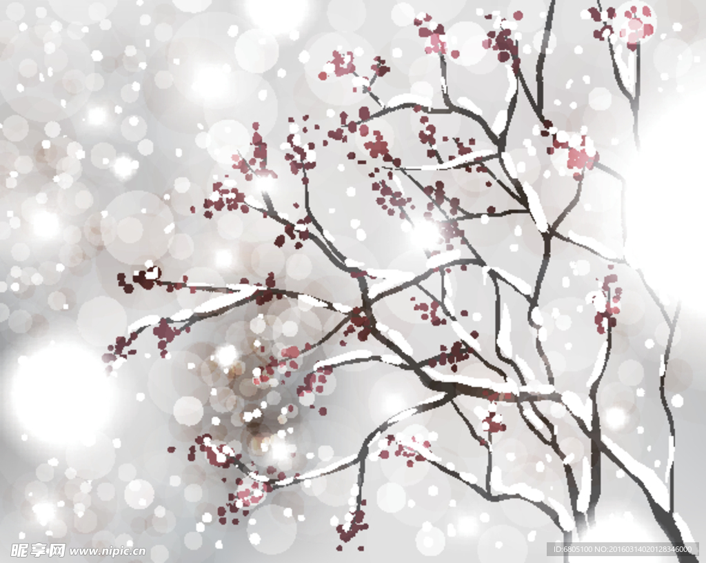 矢量唯美雪花树枝背景